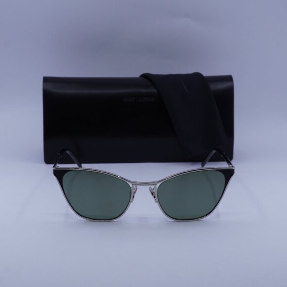 Saint Laurent SL409 003 Cat Eye Sunglasses - Silver/Black/Green - Picture 2 of 9